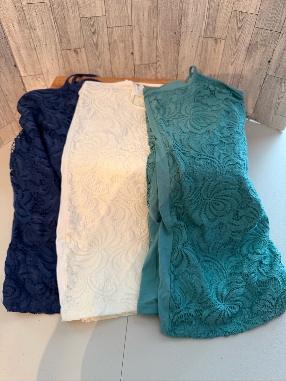 Ann Taylor Factory Lace Tank Tops Bundle (3) Navy, White, Teal